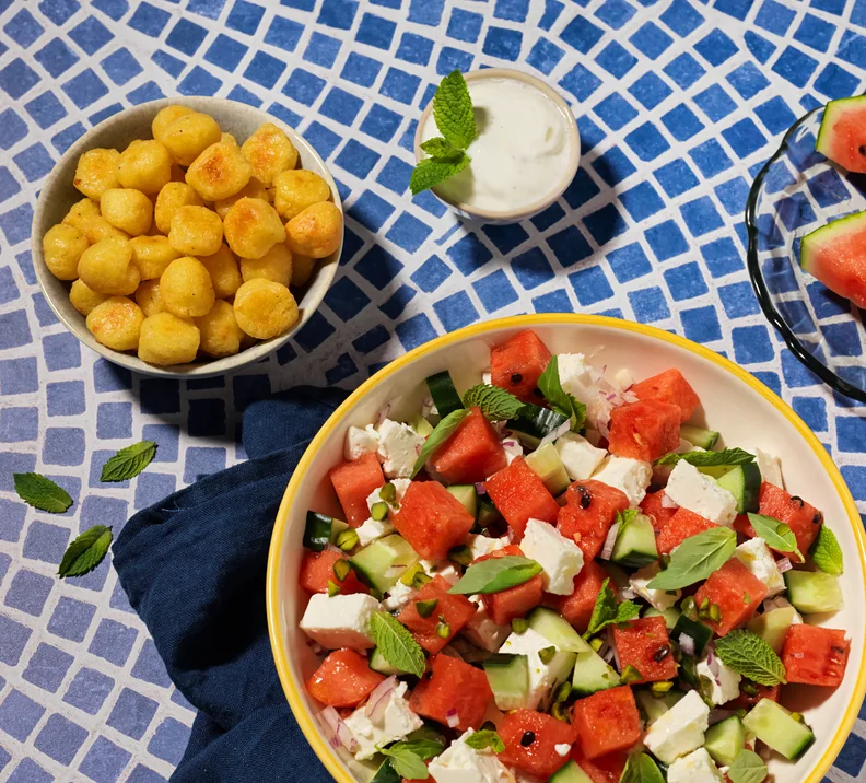 Wassermelonen Feta Salat mit Easy Cheesy  Airfryer Gnocchi
